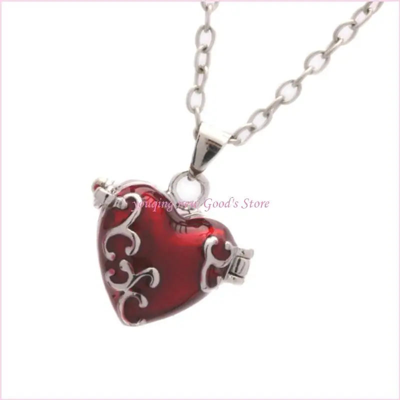 57QA Retro Brass Heart Pendant Necklace with Secret Compartment for Accessories Adjustable Neck Chain Statement Jewelry