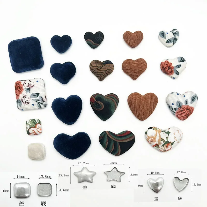 Heart  Square Fabric Self Covered Button Flat Back Hair Accessories crapbooking Handmade Craft Button Jewelry Accessories Trim