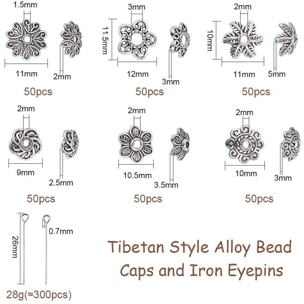 مجموعة واحدة من نتائج المجوهرات مع قبعات خرز من خليط معدني ودبوس عين حديدي 10.3 × 1.7 سم #6