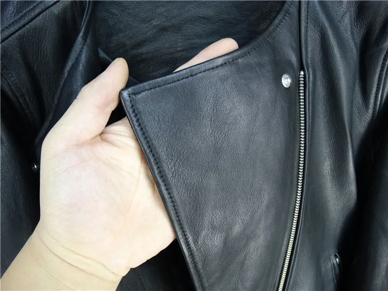 Ölwachs-Schaffell-Lederjacke für Damen, Rundhalsausschnitt, schmales und dünnes Lederöl