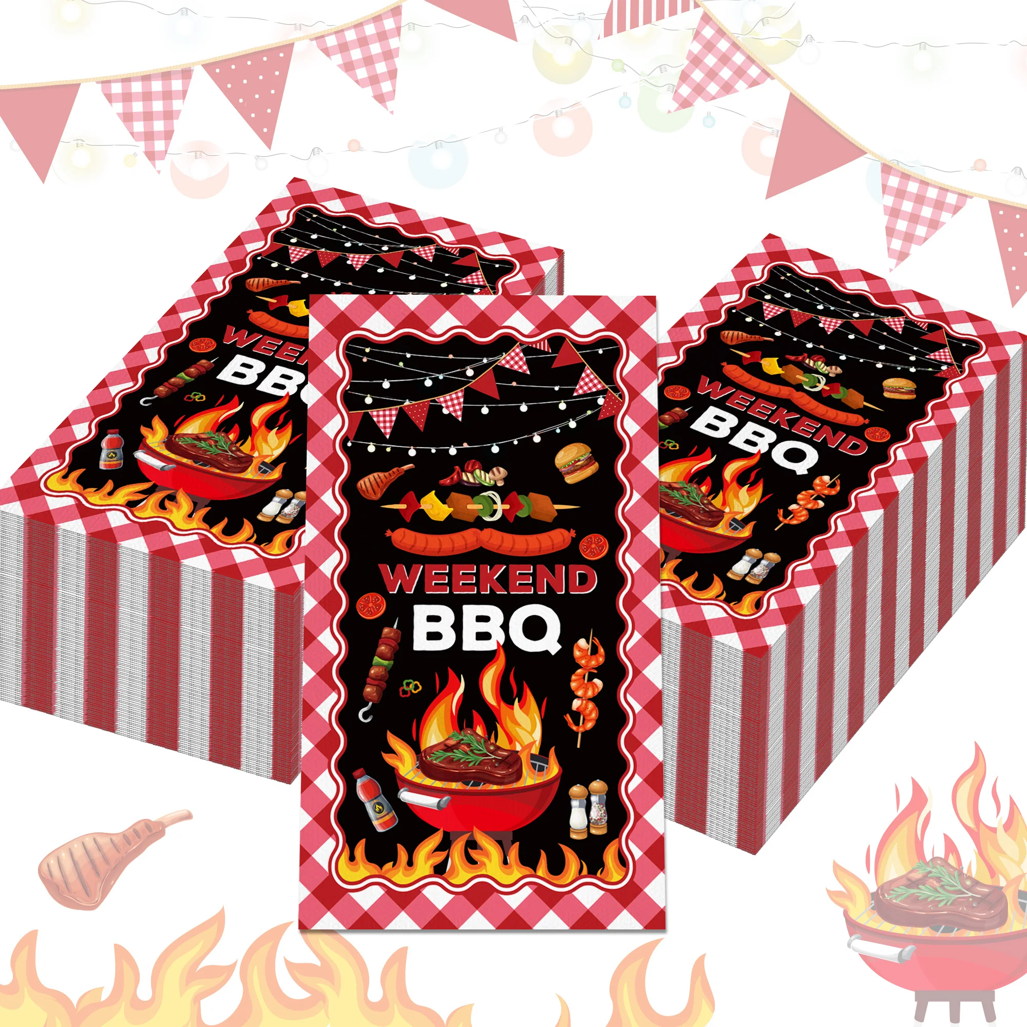 20/40/60 Stück BBQ-Picknick-Servietten, Papier-Tücher für Abendessen, Babyparty-Dekoration, Geburtstagstisch-Dekoration, Partyzubehör