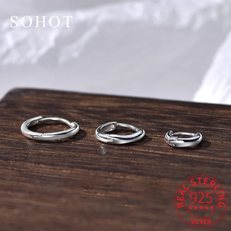 

Real 925 Sterling Silver Minimalist 9 11 13mm Round Hoop Earrings for Man/Women Classic Geometric Fine Jewelry Accessories