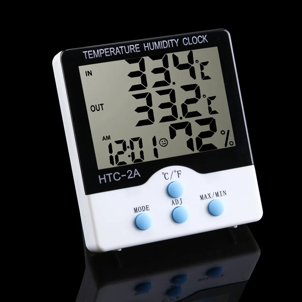 -2A Big LCD Indoor Outdoor Digital Thermometer Hygrometer Temperature Humidity Meter Clock No (White)
