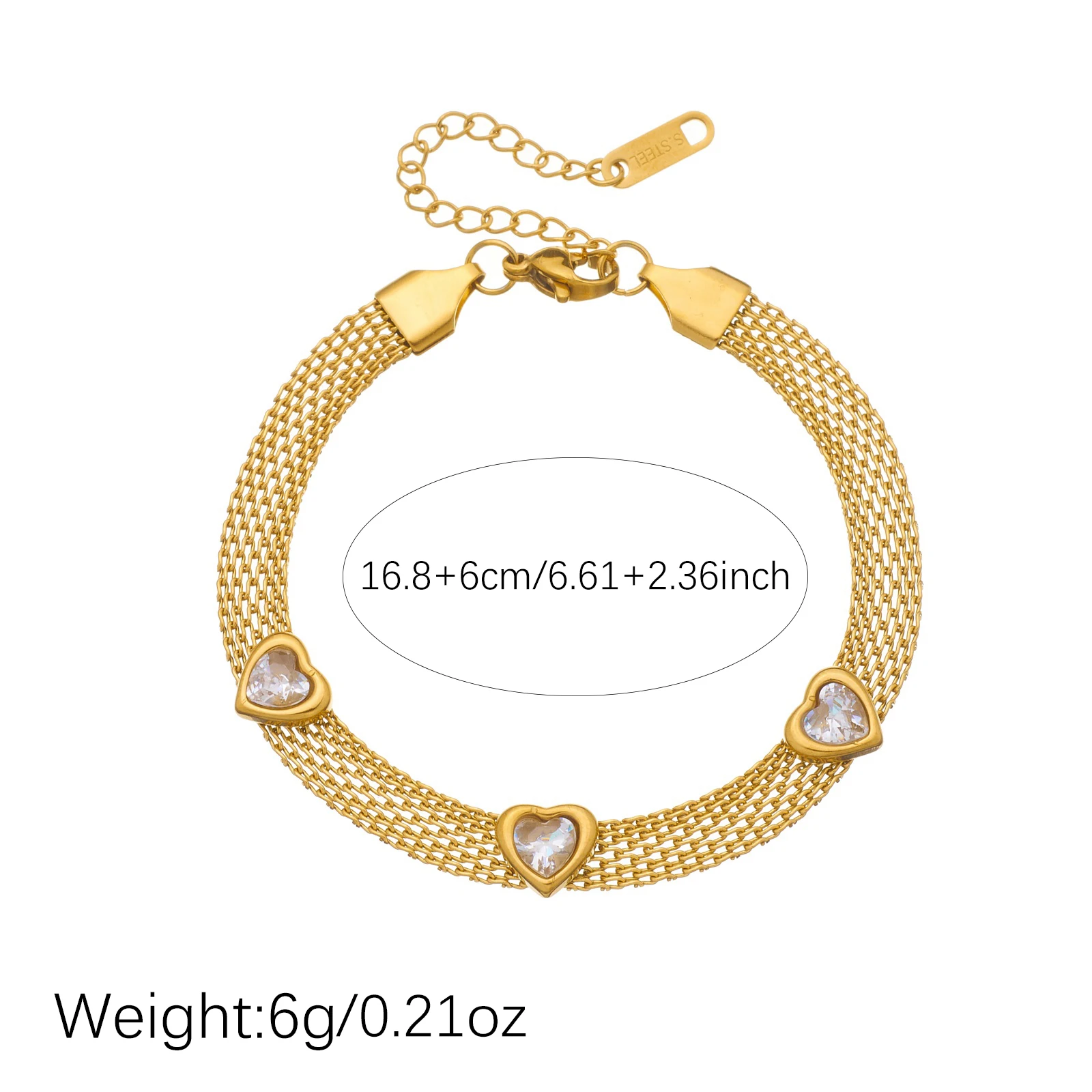 Stainless Steel Sweet Zircon Heart Bracelet For Women Girl Fashion New Jewelry Valentines Day Gift Party Holiday