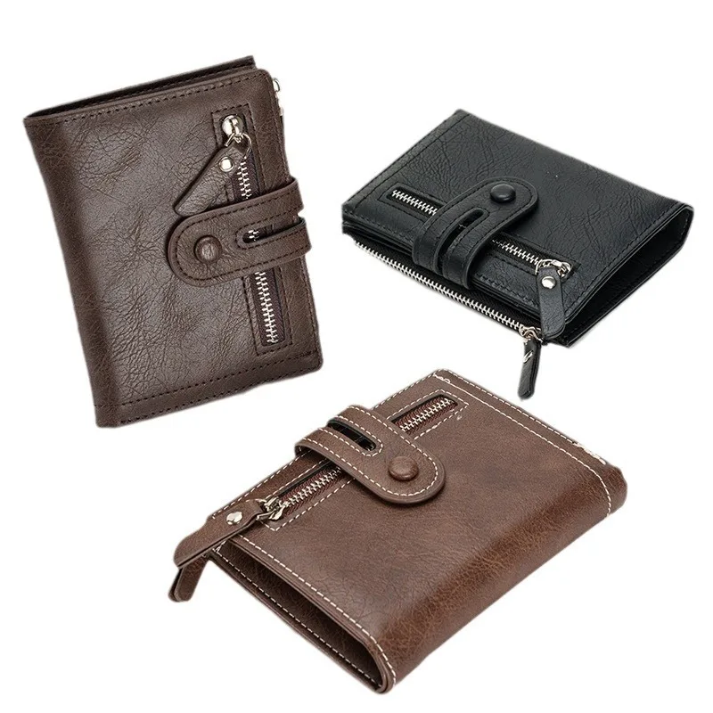 

Classic Men Wallet PU Leather Short Card Holder Leather Men Purse High Quality Designer Male Wallet with Zipper Pocket