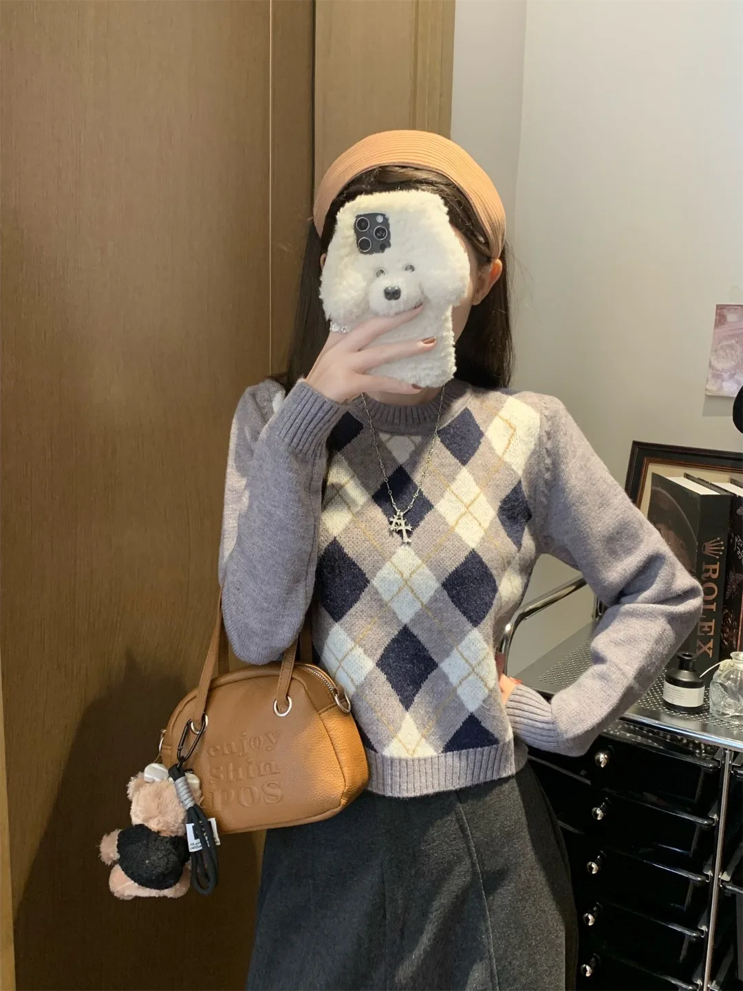 

Вязаный свитер в стиле ретро с геометрическим узором, женский, приталенный, универсальный, базовый слой, с длинными рукавами, из полиэфирного волокна, теплый, верхняя одежда, топ