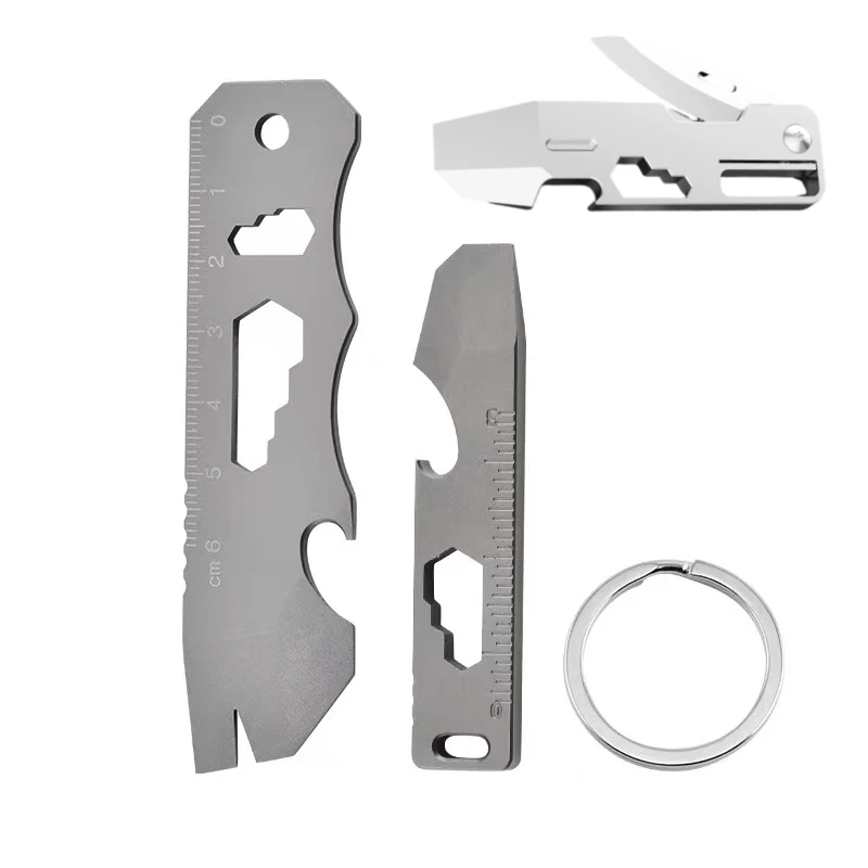 NEW Titanium alloy mini multifunctional folding pry bar key screwdriver pendant wrench bottle opener express EDC tool