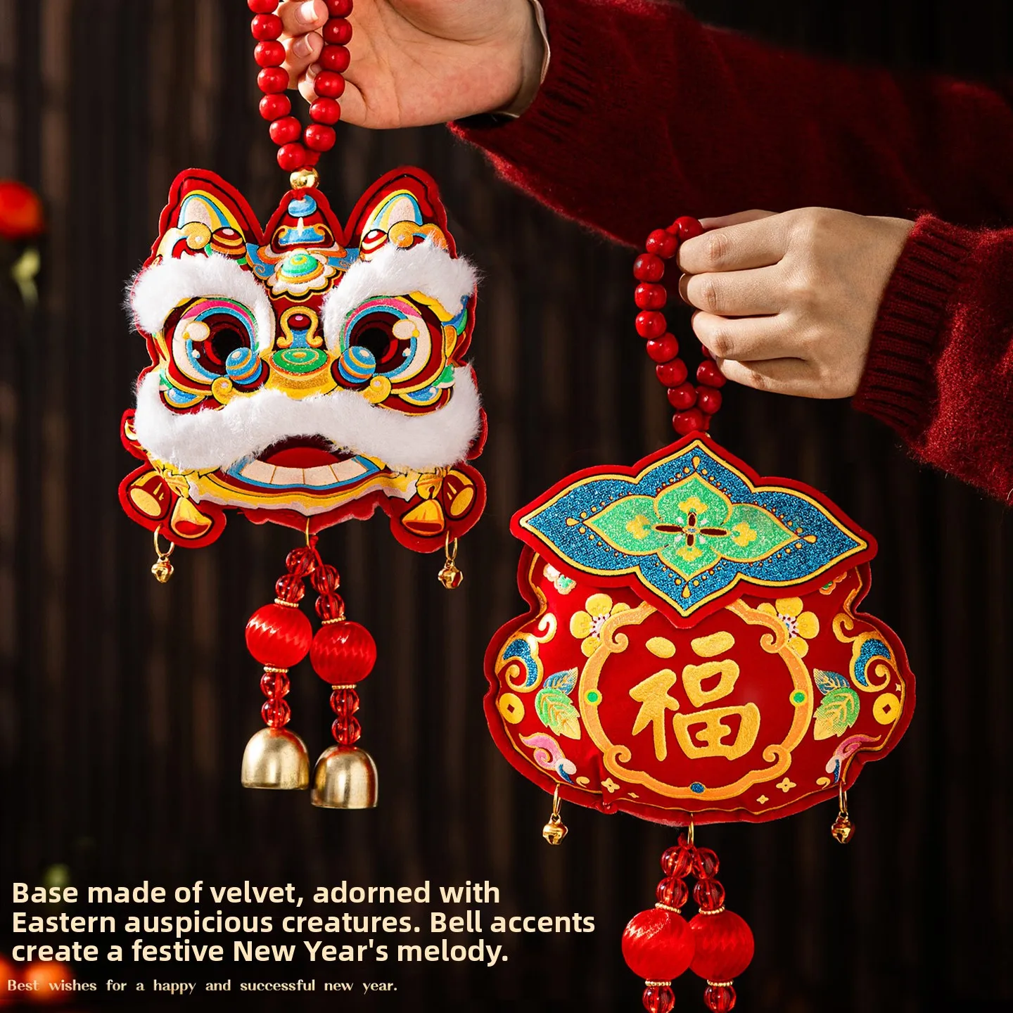 

New Year Lion Dance Year Door Handle Decoration Hanging Ornament Festive Home Decor Plu Material ABENNUOR Brand