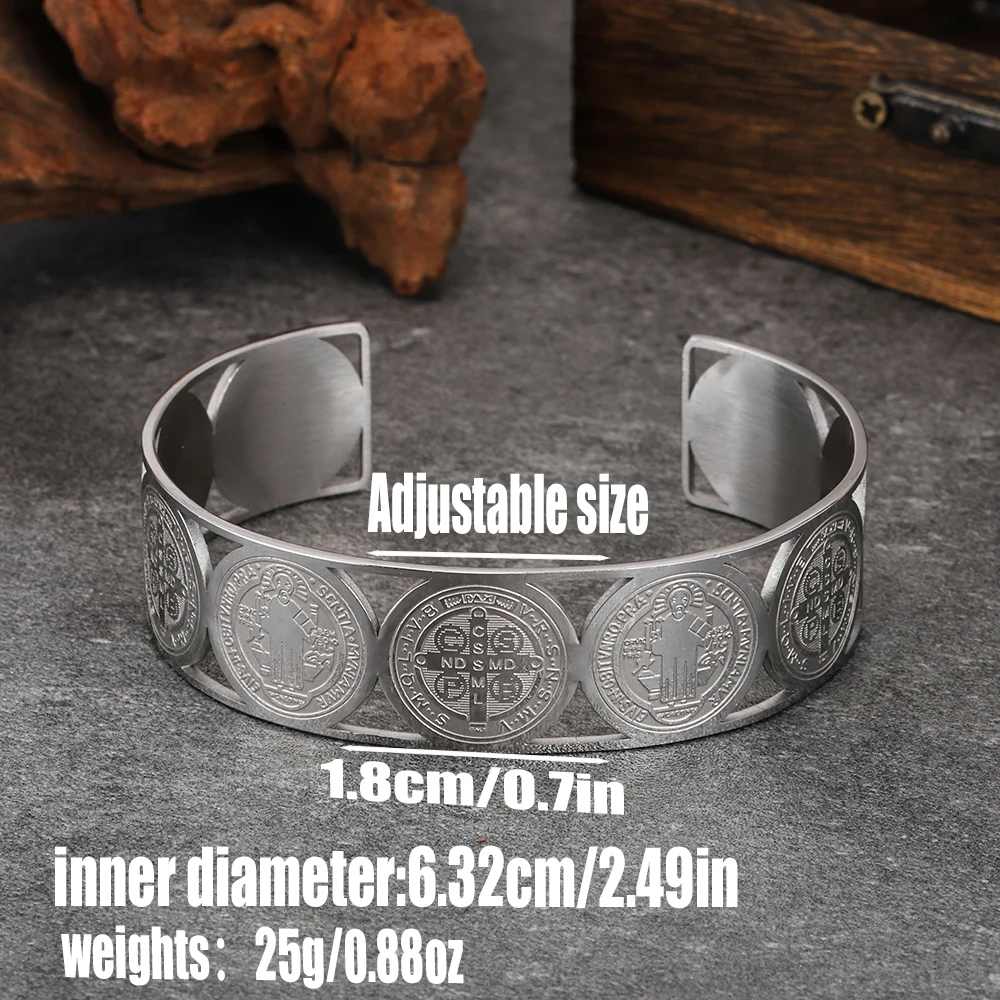 Fashion Saint Benign Engraved Cross Stainless Steel Open Adjustable Bracelet Light Luxury Hundred C Bracelet