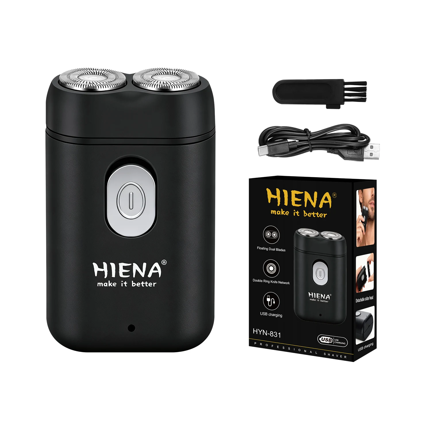 

Электробритва HIENA HYN-831 для мужчин, с плавающими двойными лезвиями, USB-зарядка, портативная мини-бритва для путешествий