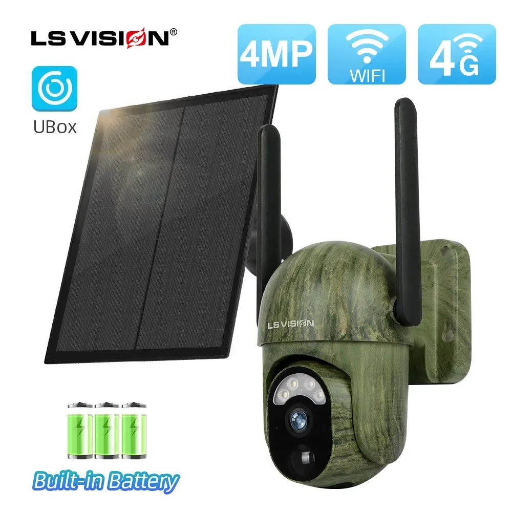 LS VISION 2K 4G Solar Wireless Security Camera Outdoor 4MP WiFi Human/Animal Detection Battery Powered IP66 Waterproof CCTV Cam