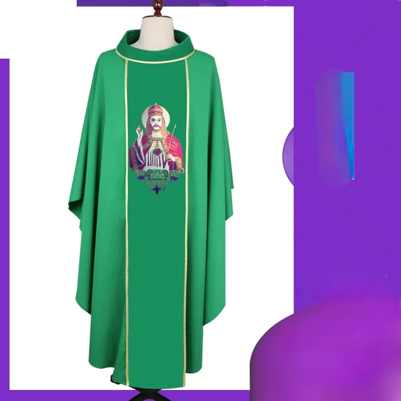 Church Priest Chasuble Red Green White Purple Embroidered Mass Vestments Clergy Robe Catholic Priest Costume Chasubles