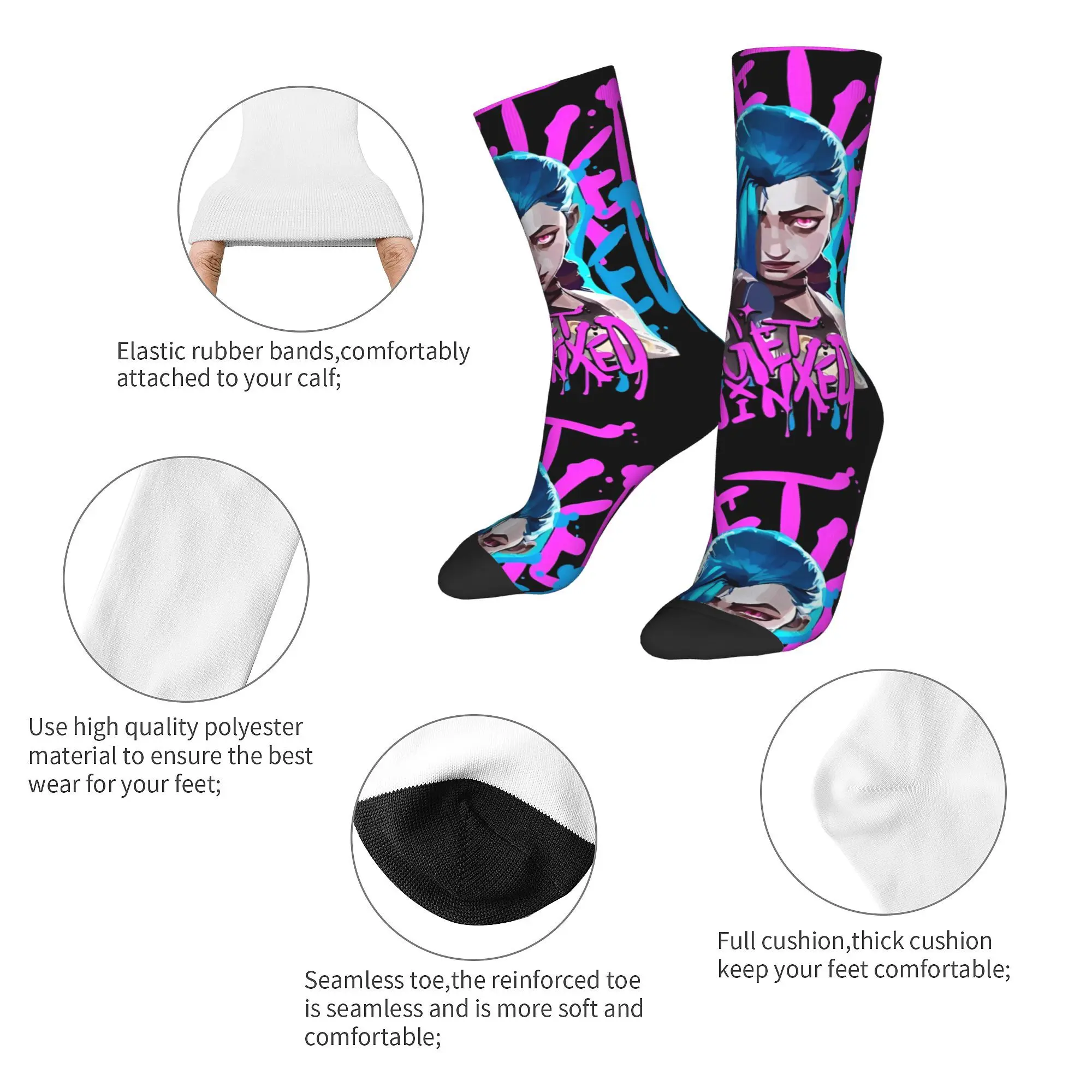 Winter Warm Hip-hop Women Men Jinx Anime Arcane Chaos is my Calling Socks  Breathable Basketball Socks