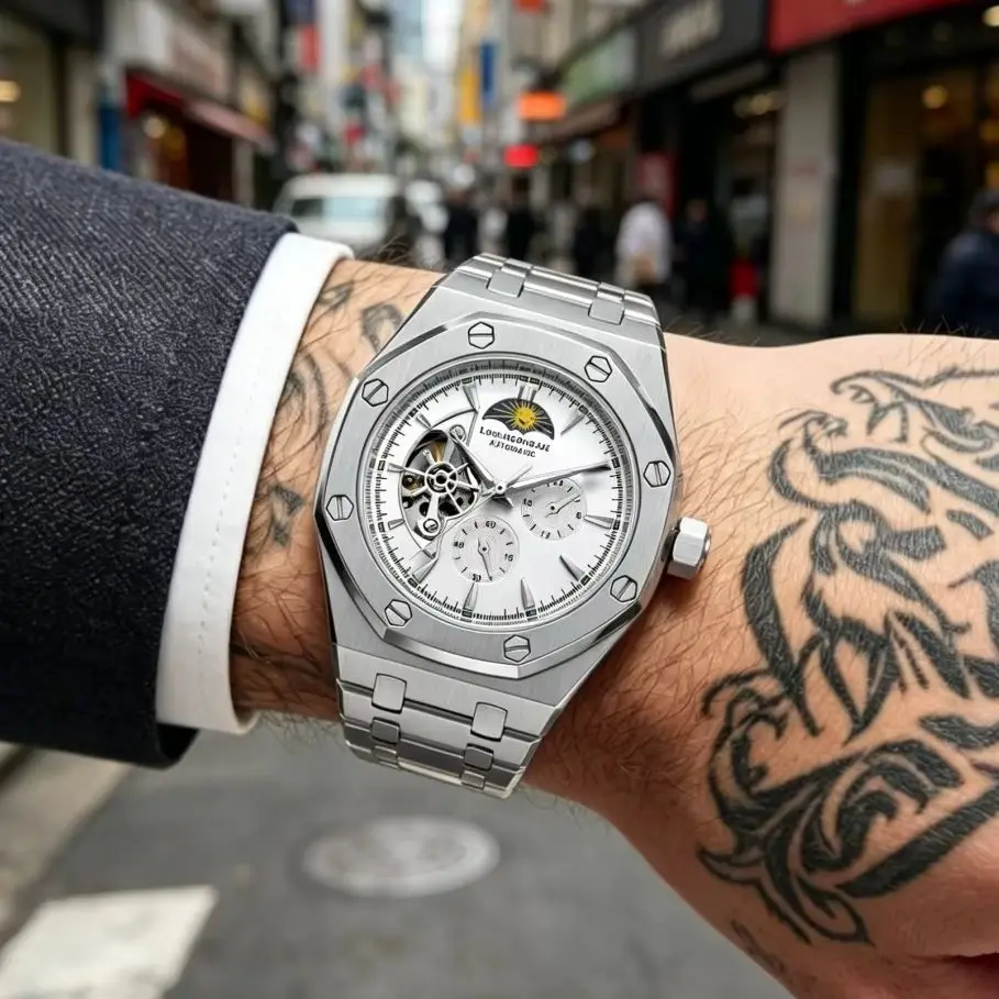 

New Men's Automatic Mechanical Watch, Hollow-Out Luminous Waterproof Sports Watch, Trendy Octagonal Business Wristwatch, Casual Outdoor Commuting Versatile Durable Men's Mechanical Watch, Popular Men's Light Luxury Fashion Wristwatch Gift