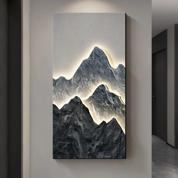 The wall-mounted decorative paintings in the corridor feature lighting effects and are themed around landscapes