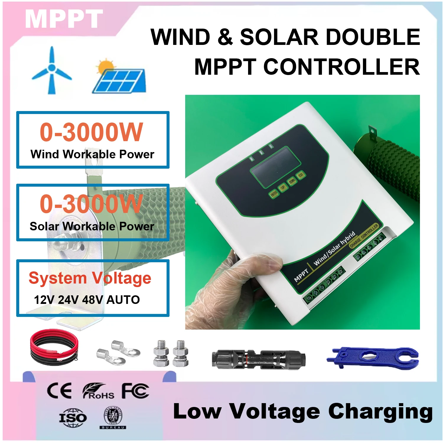 

WIFI 3000W 4000W 12V 24V 48V Charge Controller 160A 80A 6000W Solar Panel Wind Generator Regulator for Household System Lifepo4