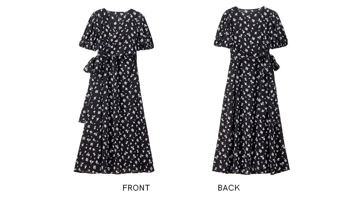 SENTUBILA Damen Französischer Stil Blumen-Wickelkleid 2026 Sommer Romantisch Elegant Kurzarm V-Ausschnitt Bedruckte Kleider W62LF7571 – Detail 32