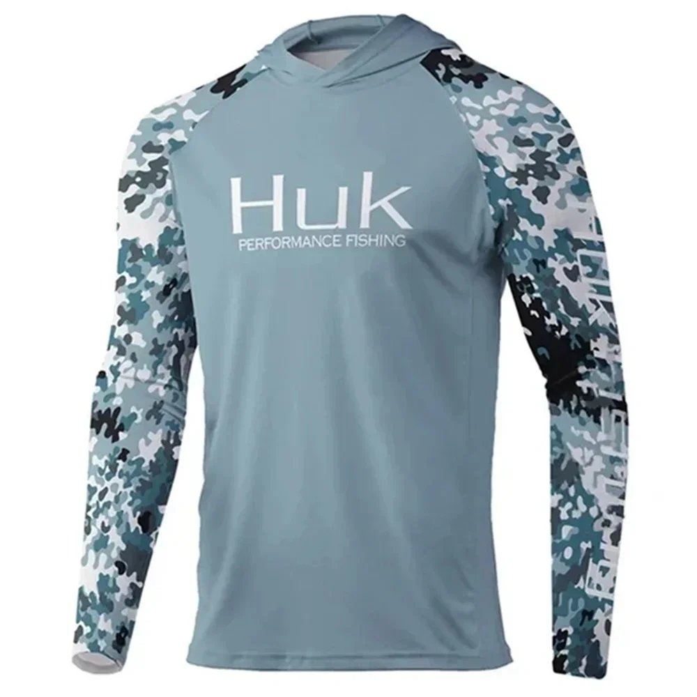 HUK Hooded Fishing Shirts Upf 50 Long Sleeve T Shirt Sun Protection Fishing Clothing Breathable Fishing Hoodies Camisa De Pesca