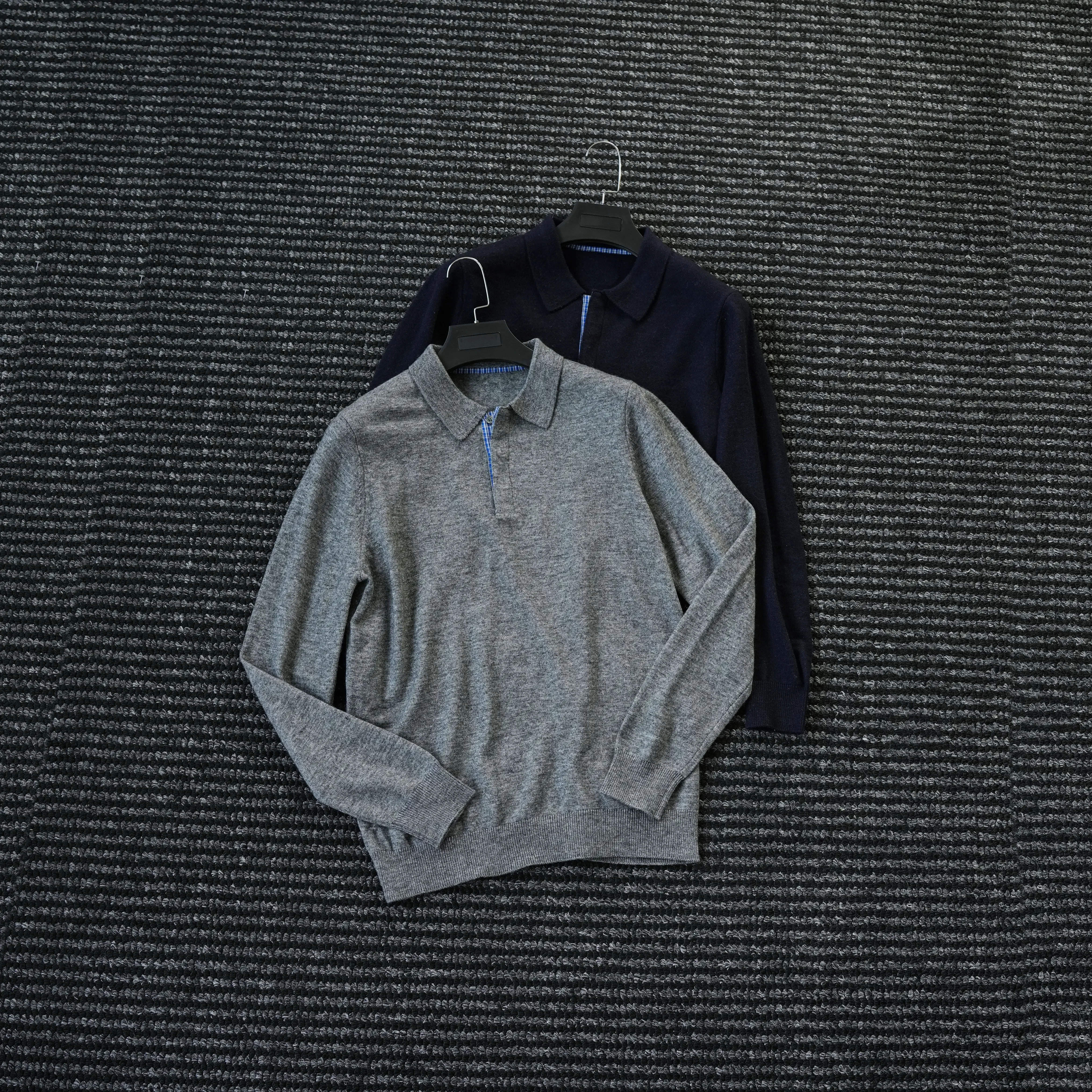 Early autumn haute couture old money wool knitted POLO shirt men and gentlemen retro high-density bottoming sweater tide