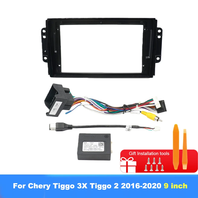2016-2020 Car Radio Fascias Frame For Chery Tiggo 3X Tiggo 2 9 inch 2DIN Stereo Panel Wiring Harness Power Cable Canbus Decoder