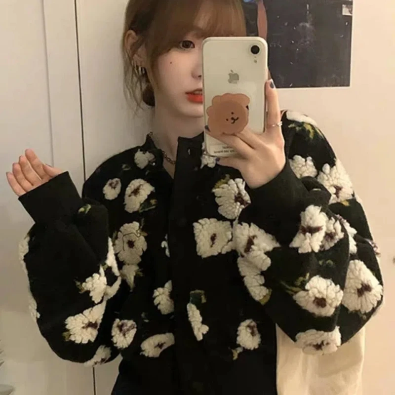 

Женская свободная и милая куртка с цветочным принтом, короткий стиль, корейская версия, универсальный модный верх с взрывным уличным низом