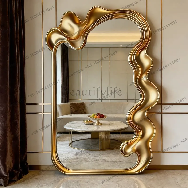 

French retro full-length mirror American home living room decoration special-shaped floor-to-ceiling full-length mirror