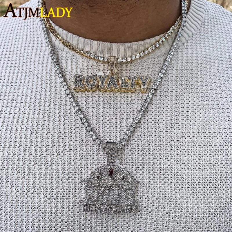 Iced Out Bling CZ Royalty Letter Pendant Micro Pave 5A Cubic Zirconia Hip Hop Rock Punk Men Boy Necklace Jewelry