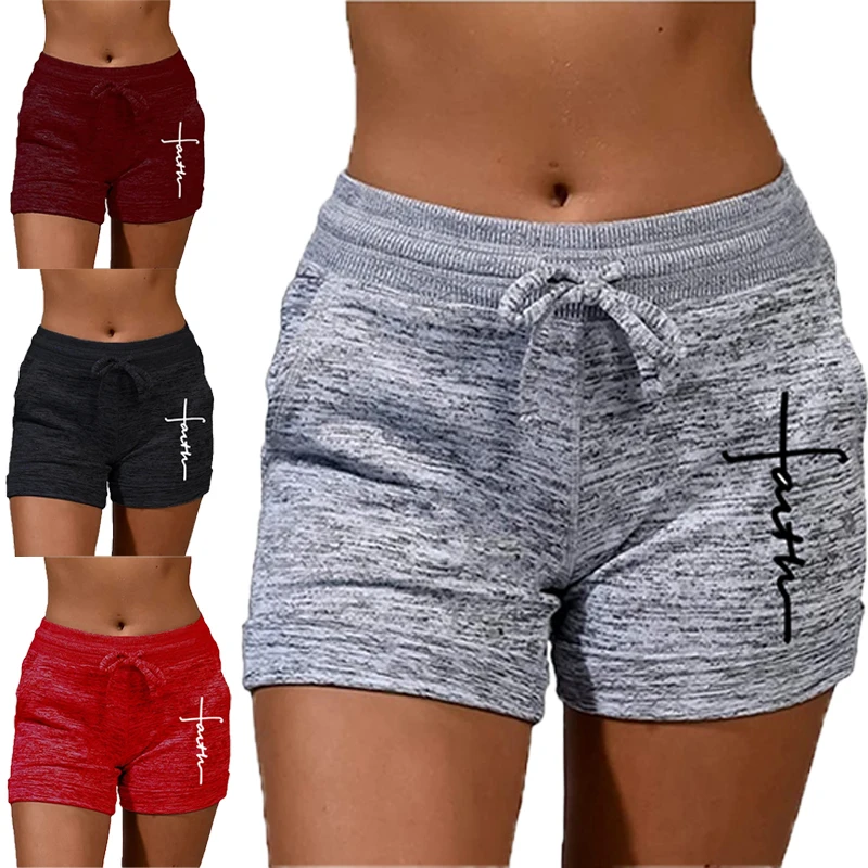 Pantalones cortos deportivos elásticos con cordón para mujer, con bolsillos laterales, ropa deportiva suave y cómoda, pantalones cortos de yoga para correr, nuevo