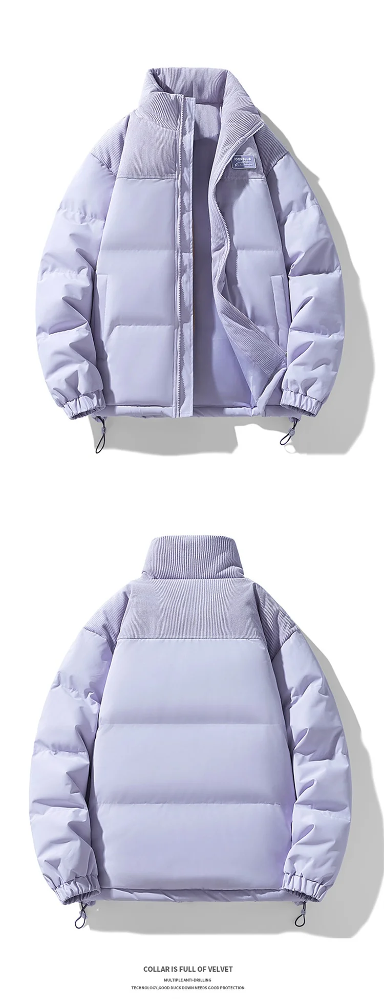 Men Color Block Stand Collar Cotton Coat Men Korean Style Quilted Cotton Outerwear Couple Matching Warm Padded Windproof Parkas