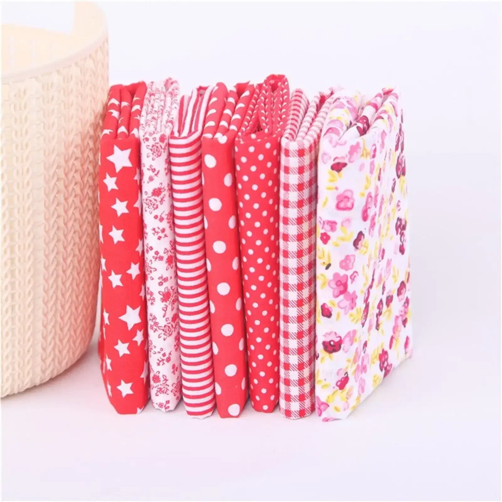 FNGZ Diy Knitting Clearance Promo Cotton Crafts Fabric Bundle Patchwork Squares Quilting Sewing Patchwork DIY 7PCS Red image 2