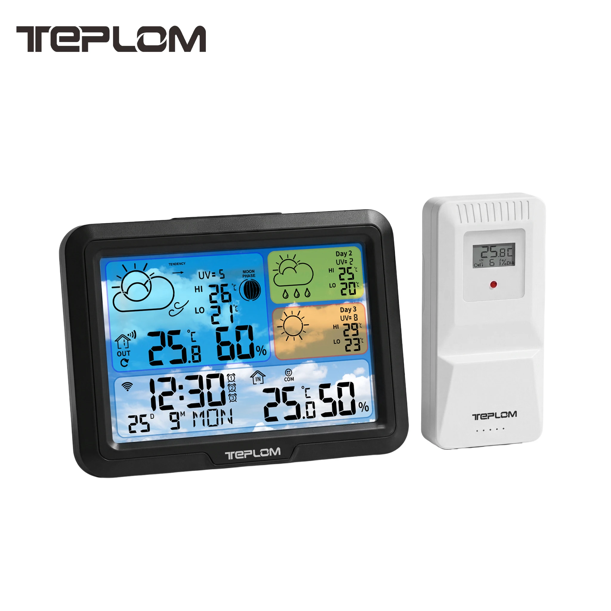 Wireless WiFi Weather Station, Indoor and Outdoor Temperature, Humidity, Wall-Mounted Clock, Barometer, Online Forecast App Tuya