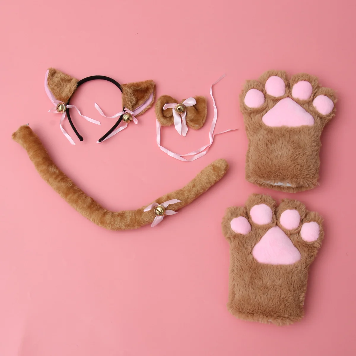 

5 шт., комплект перчаток с кошачьими когтями, один размер, милый воротник с хвостовыми ушками, карнавальный костюм, аксессуары для вечеринки, наряд, костюм для косплея кошки