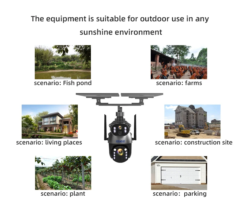 كاميرا ESOE 4G تعمل بالطاقة الشمسية خارجية لاسلكية واي فاي PTZ 360 °   مراقبة بعدسة مزدوجة للرؤية الليلية مع بطاقة SIM ونظام إنذار #5