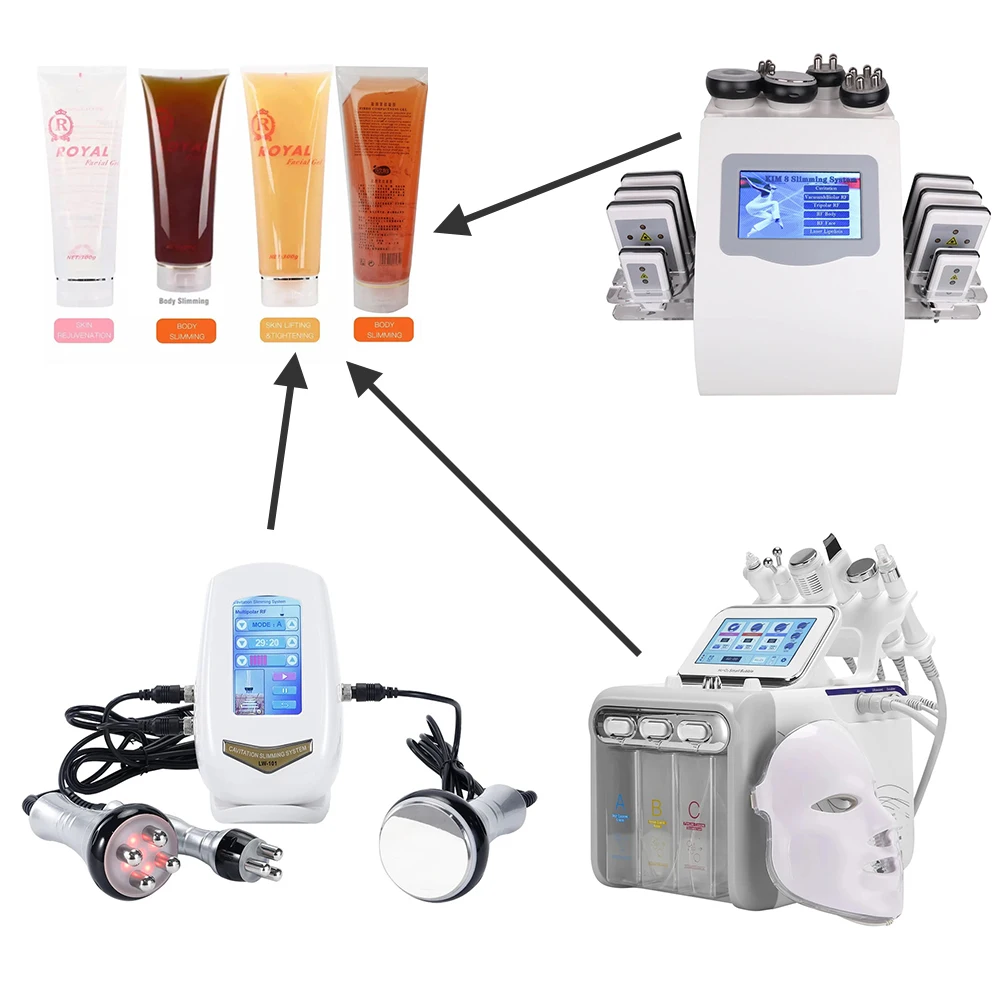 Ultrasonic Gel RF&EMS Massager Cavitation Body Slimming Facial Skin Firming Lifting Tighten Anti Wrinkles Injection Gel Cream