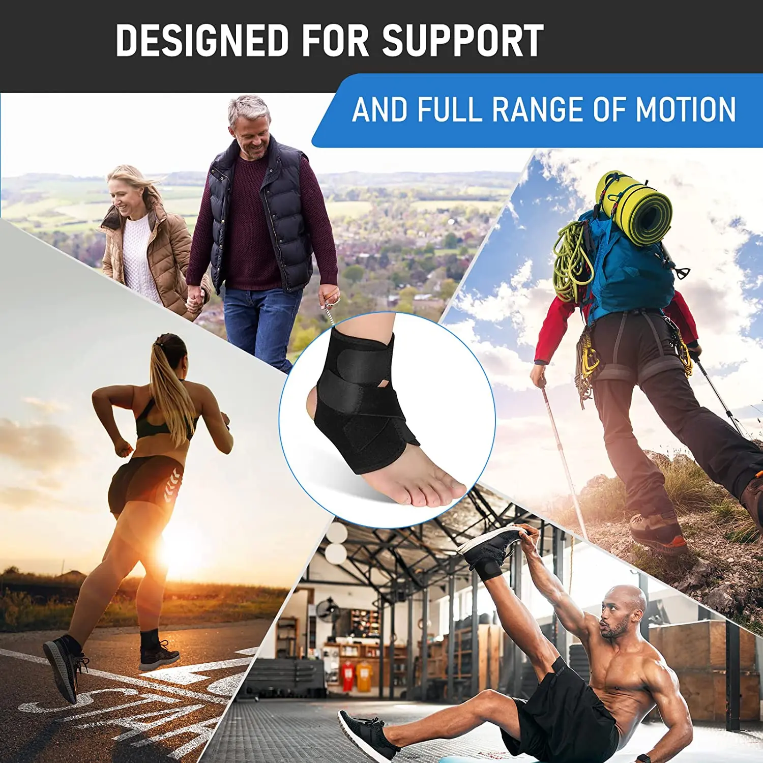 Ankle Support Adjustable Ankle Brace Wrap Strap for Achilles Tendonitis Ligament Damage Plantar Fasciitis Injury Recovery