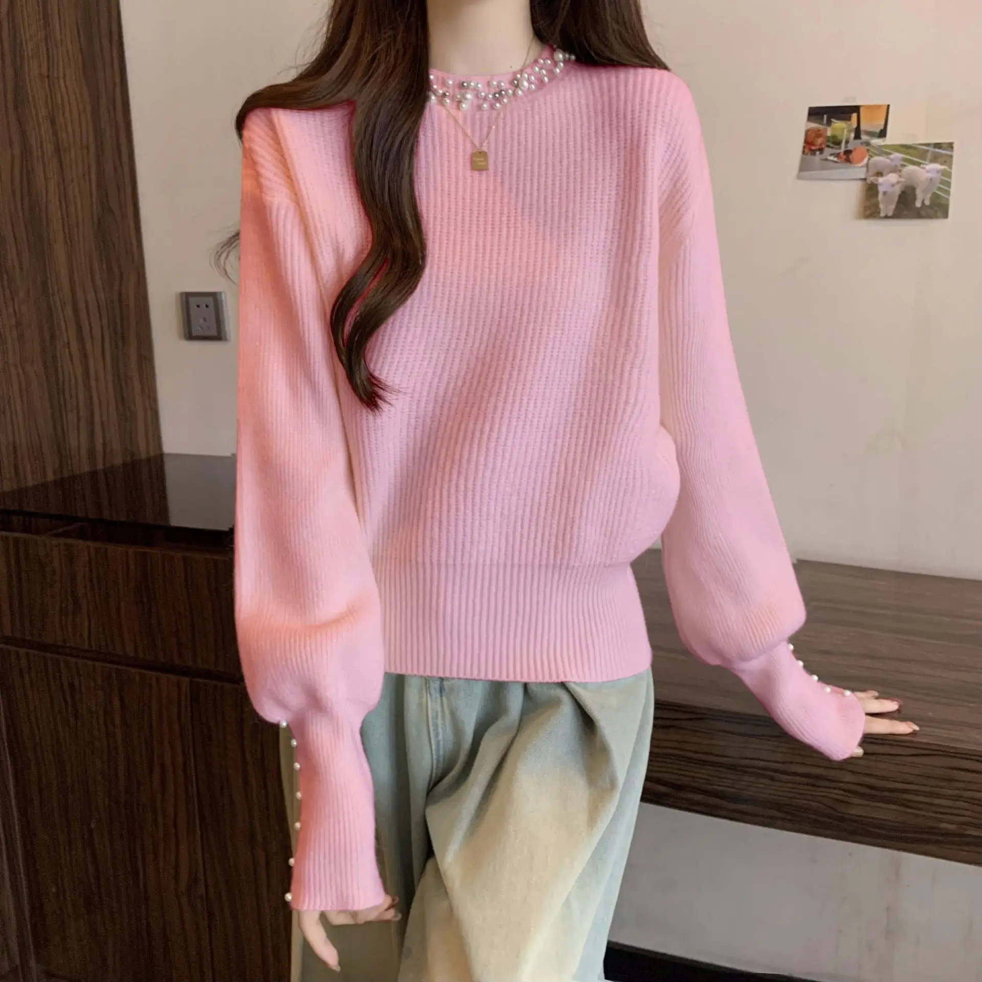 

Autumn Winter Chic Bottom Sweaters Women Fashion Round Neck Pullover Loose Long Sleeve Knitted Jumpers Soft Pull Femme Top CQ396