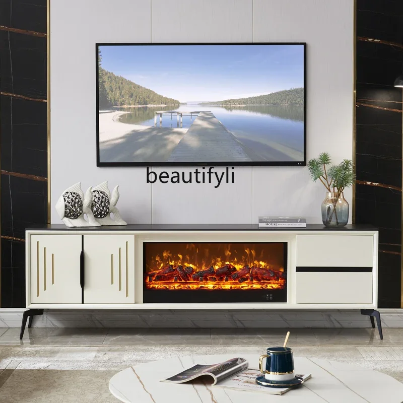 

2 M Light Luxury Stone Plate TV Cabinet Fireplace Curio Cabinet Living Room Villa Led Simulation Flame L Stove Core