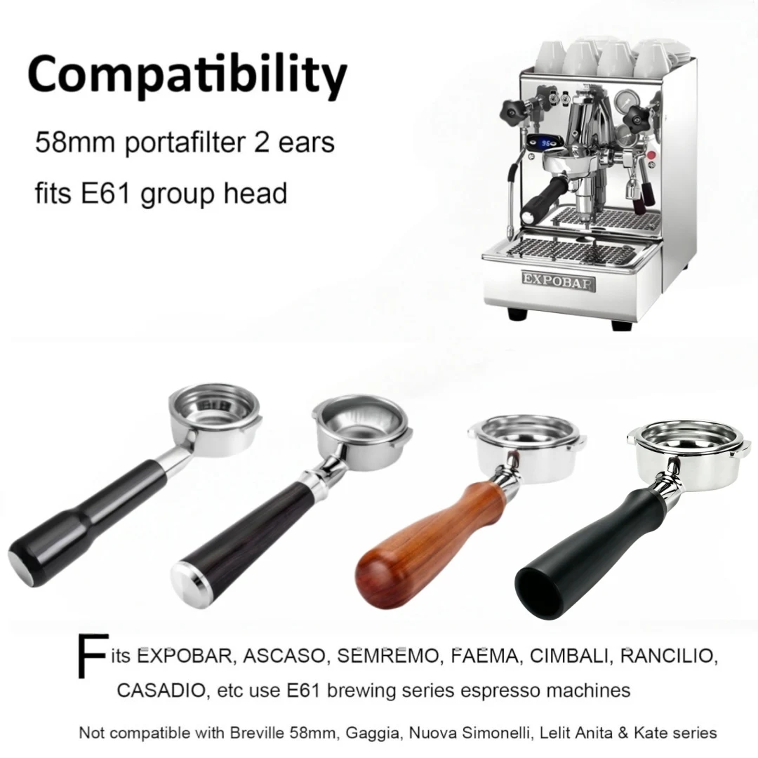 58mm Bottomless Portafilter 2 Ears For E61 Group Head | Compatible for Flair 58, ECM, EXPOBAR, Rancilio & More