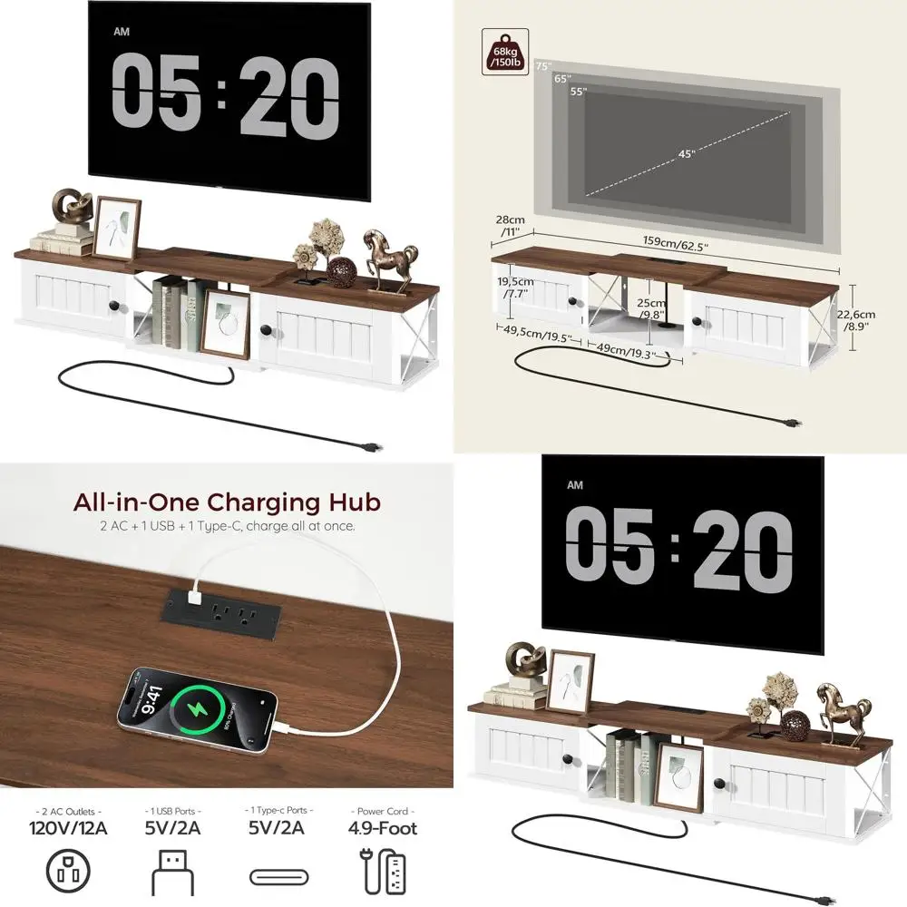 

Настенная подставка для телевизора с розеткой, развлекательный центр, шкаф для хранения медиаустройств для гостиной и спальни, белый и ореховый цвет