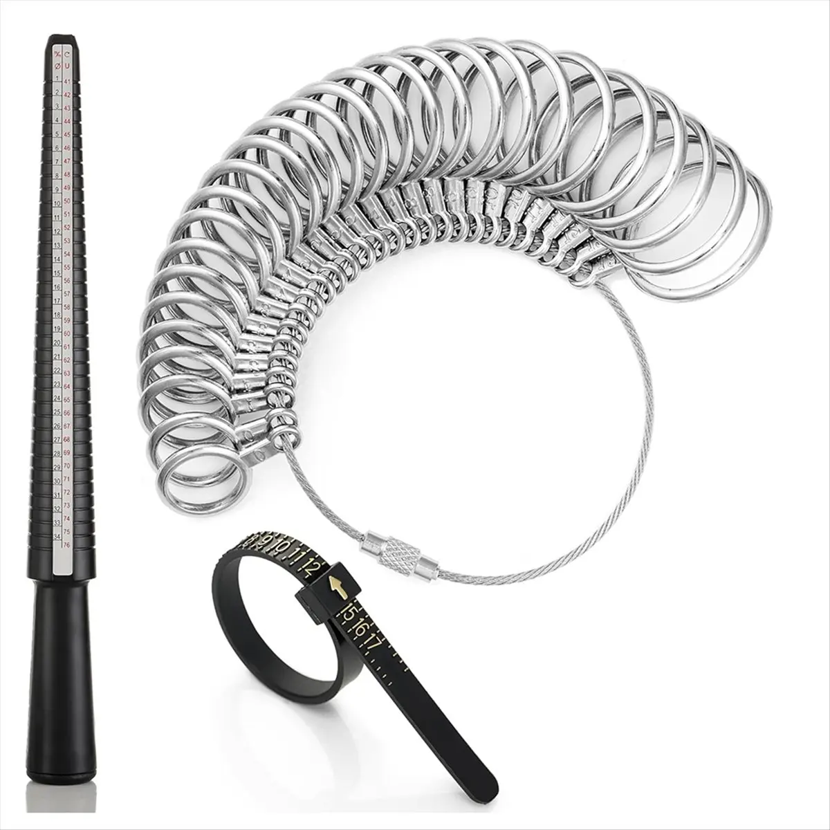 AA77 NEW  Ring Sizer Measuring Tool Kit, Plastic Ring Mandrel, Reusable Finger Size Tape 1-17 USA Rings Size, with Half Size