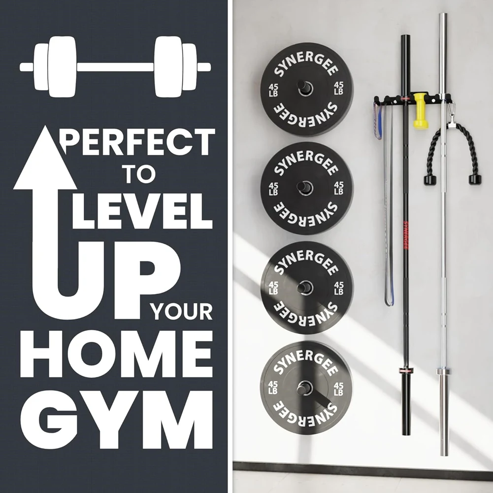 

Wall Mounted Barbell Holder & Gym Accessory Rack - Heavy Duty Steel Storage for Barbells, Collars, Bands, Gear