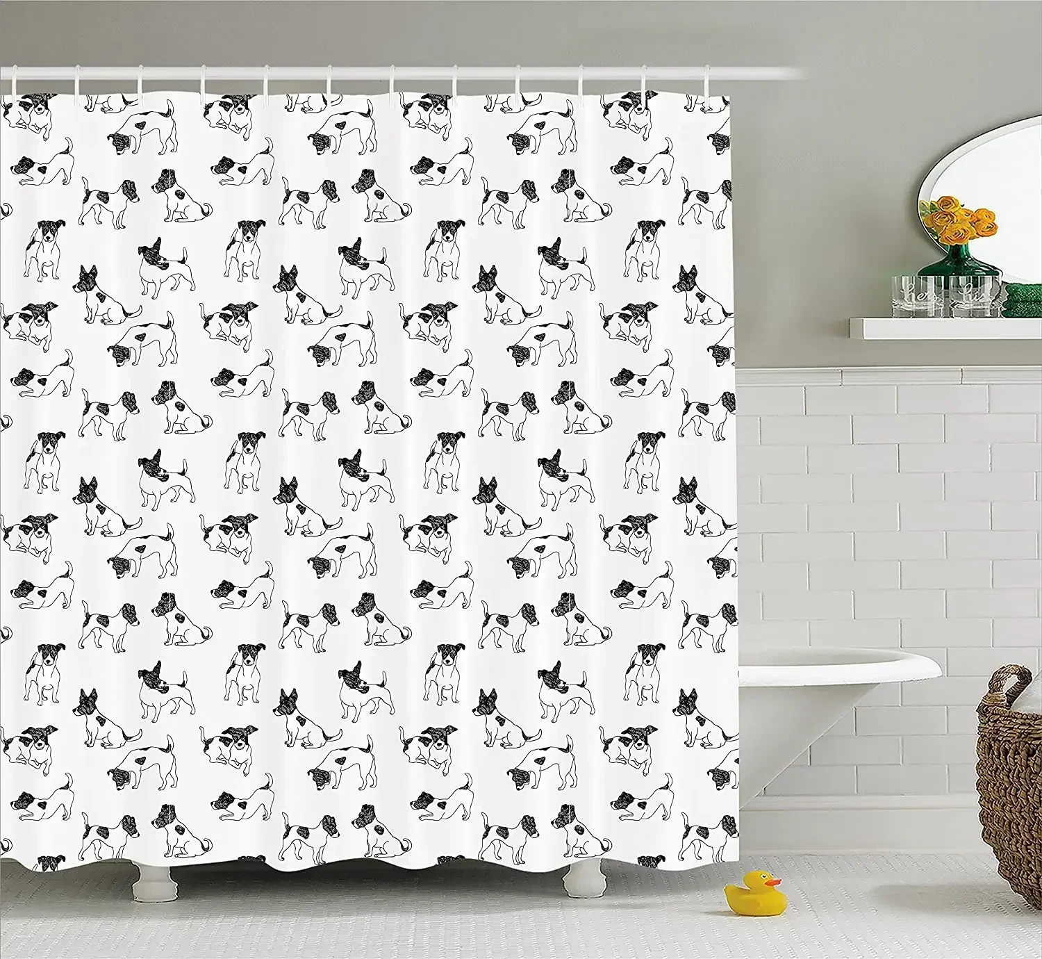 Dog Lover Shower Curtain Sketch Style Hand Drawn Jack Russell Terrier Doodles in Various Stances Purebred Bath Curtains