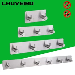 Adhesive Wall Hook Brushed 304 Stainless Steel Bedroom Bathroom 2 3 4 6 Row Hooks Robe Clothes Towel Door Holder Storage Hanger