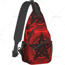 Red Satan Baphomet Satanic Pentagram Outdoor Crossbody Shoulder Bag Unisex Sling Chest Backpack for Women Men Hiking Travel