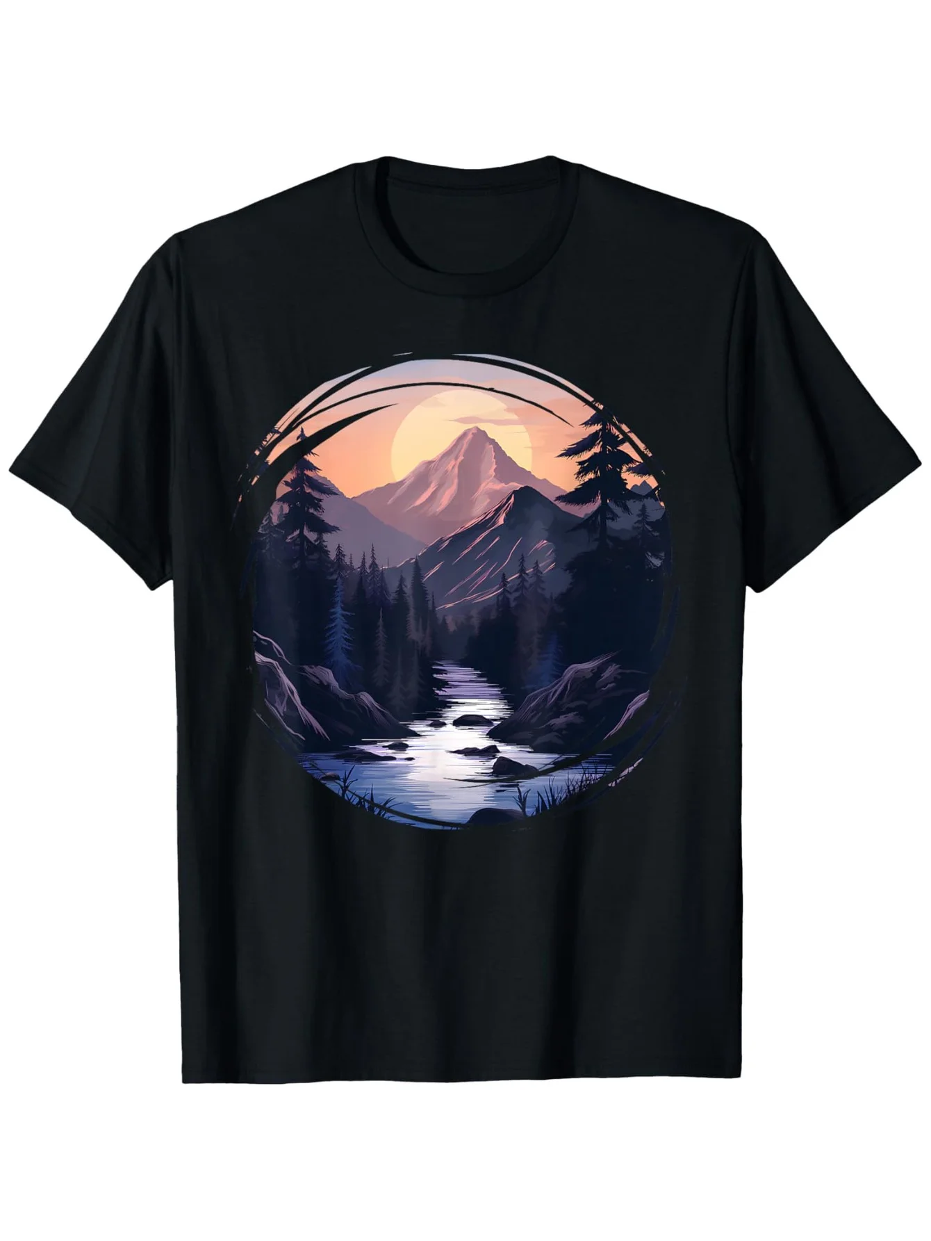 

Mountain Hiking T-Shirt - 100% Cotton S-XXXL, Sunset/Pine Tree, Hiking/Climbing Outdoor Tee