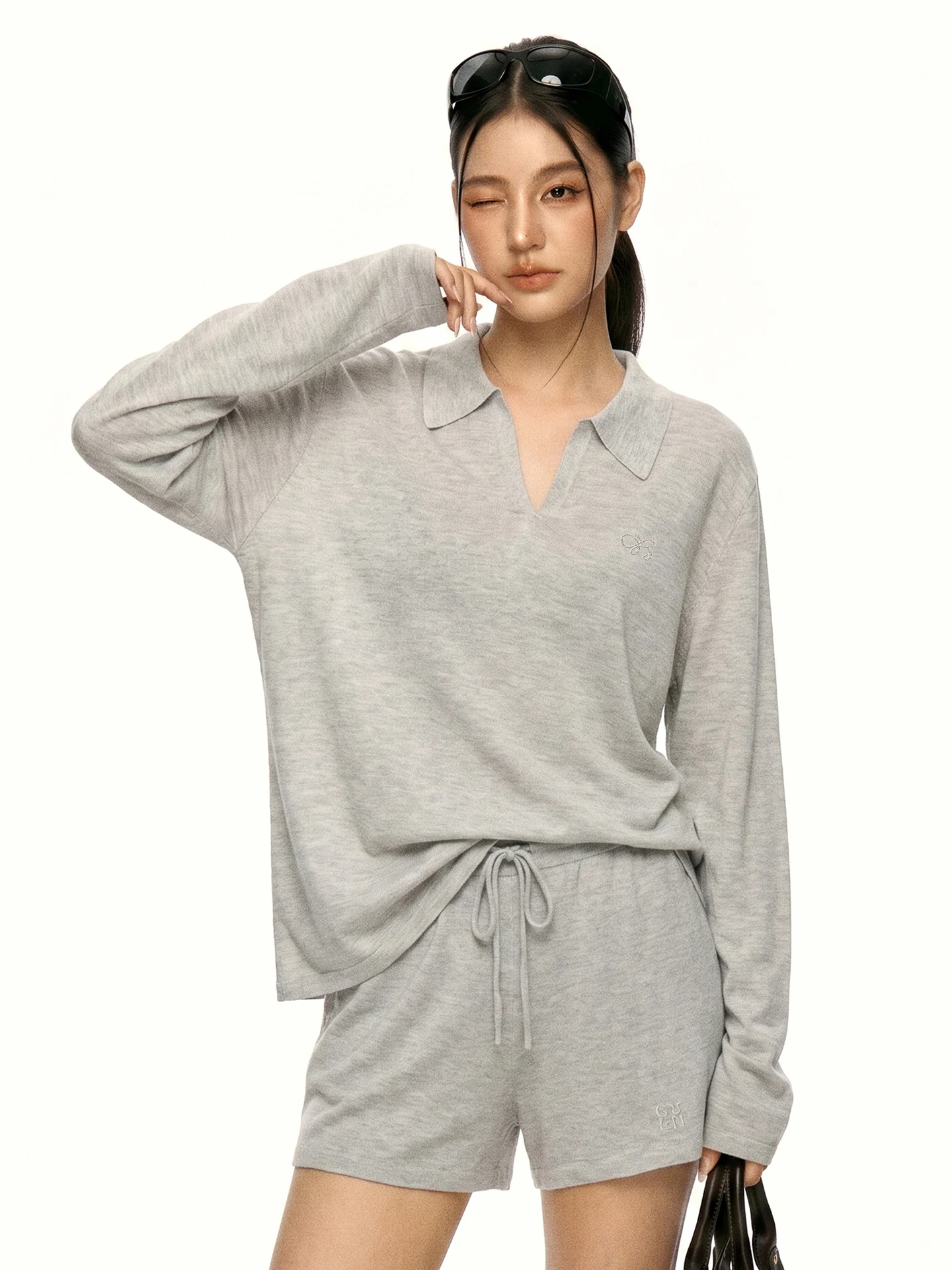 Aaisup Rylee Lightweight Long Sleeve Women's Summer Loose Lazy Style Slimming Shorts Set UV Protection Cover up  Shirt