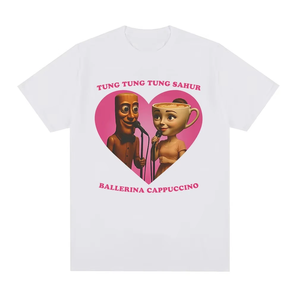 Meme Tung Sahur Ballerina Cappuccino Liebe Lustige Italienische Brainrot T-shirt Männer Frauen Baumwolle Top T Streetwear Lose Beiläufige Trendy