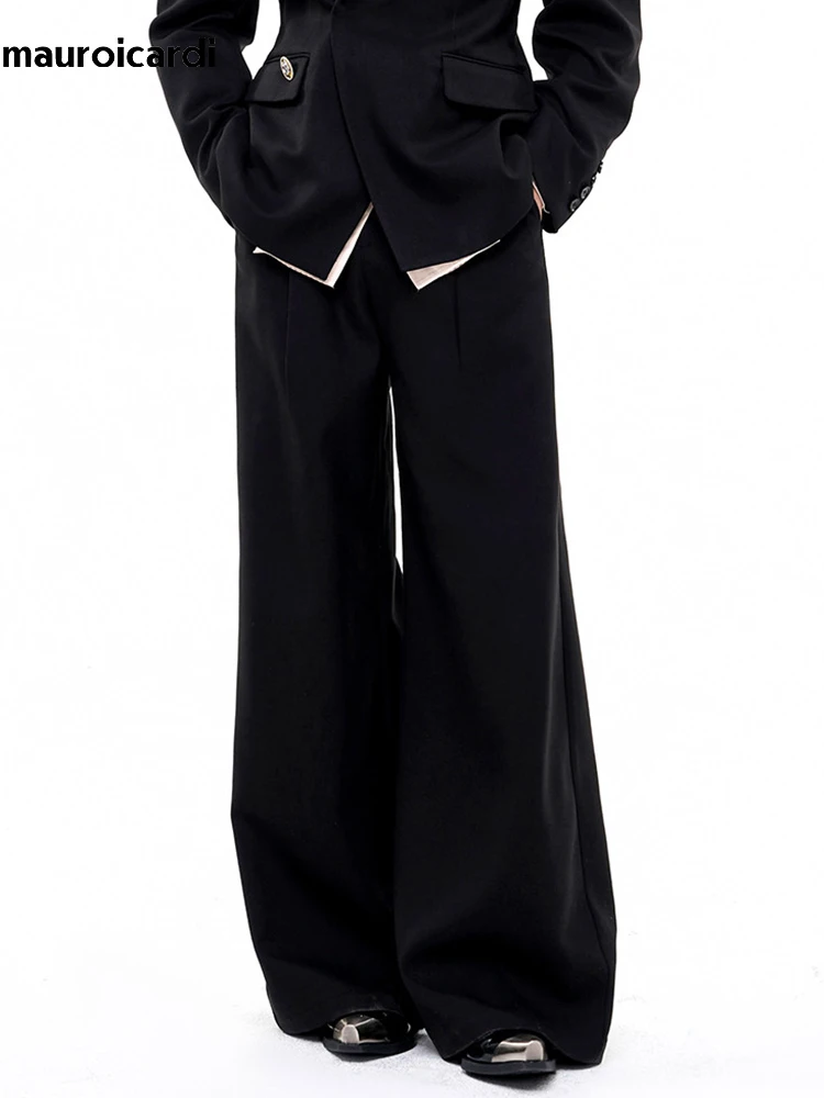 Mauroicardi Spring Autumn Oversized Long Black Flowy Baggy Wide Leg Pants for Mens  Loose Luxury Designer Clothes Trousers 2026