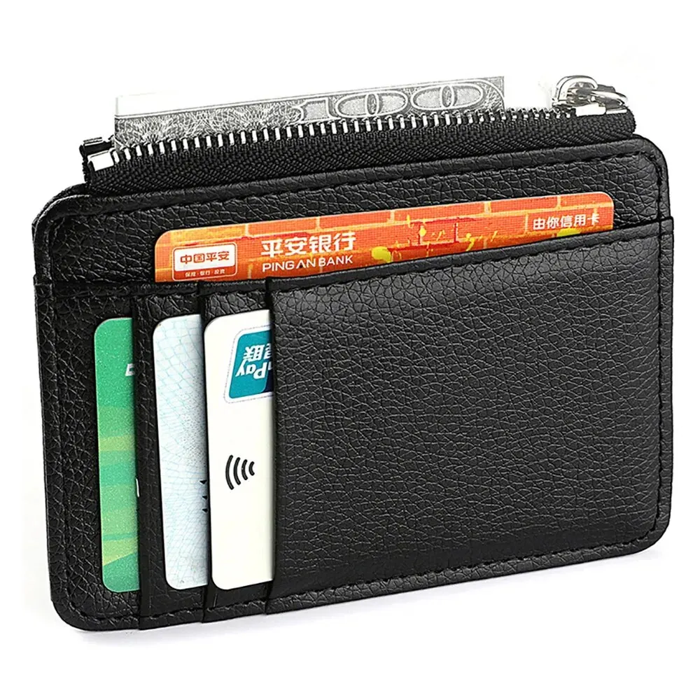 Mini Credit Card Wallet Id Card Holder Men's Small Wallet Thin Sleeve Zipper Short Coin Wallet