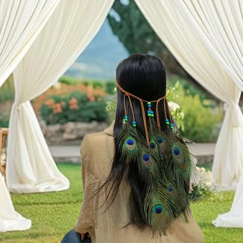 

Boho Peacock Feather Headband For Women Festival Hair Accessories Turban Ladies Hairbands